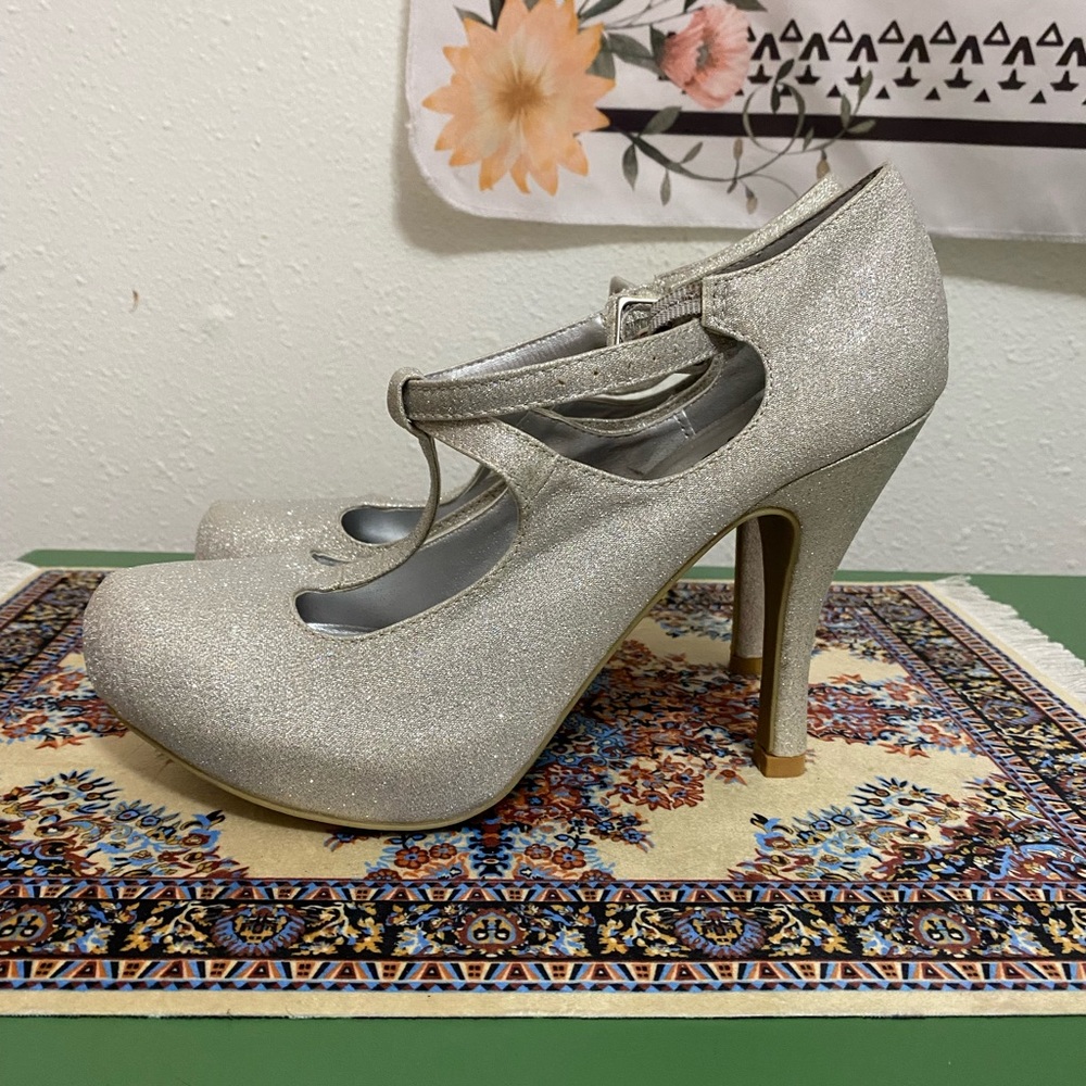 Silver Glitter Stiletto Heels